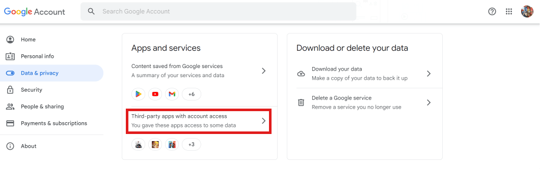 Desplácese hacia abajo y haga clic en Aplicaciones de terceros con acceso a la cuenta. | eliminar Boxbe de Outlook