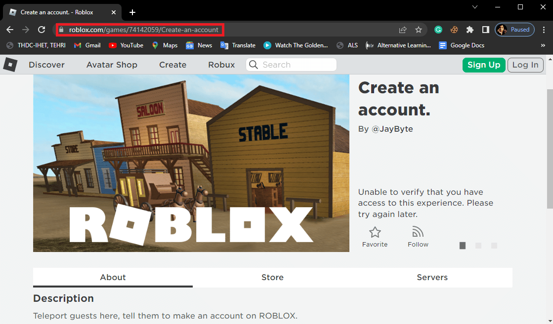 Abra seu navegador da Web e vá para a página Criar uma conta do Roblox