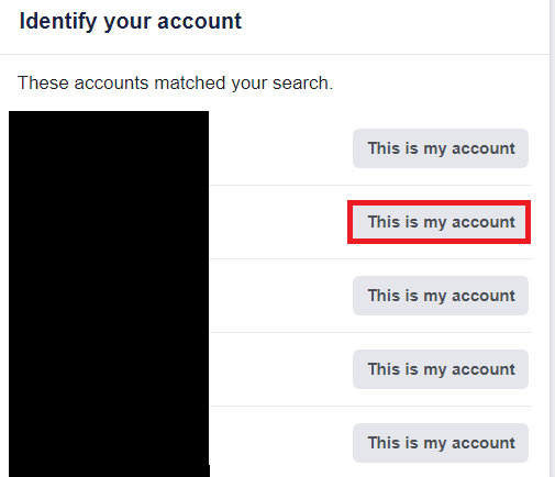 Individua il tuo account e fai clic su Questo è il mio account da esso | Come modificare il numero di telefono su Facebook