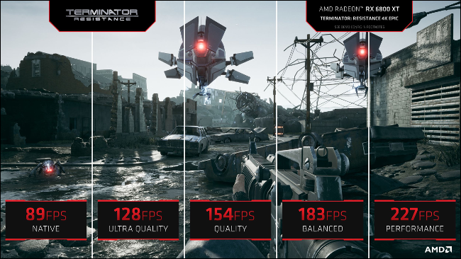 Perbandingan kualitas AMD FSR dalam game Terminator Resistance