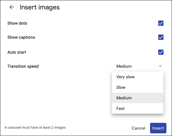 Configuración para el carrusel de imágenes