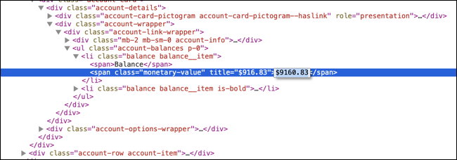 Safari의 요소 검사 기능으로 편집 중인 HTML