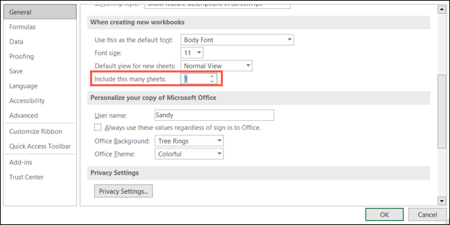 Nombre de feuilles pour les nouveaux classeurs Excel