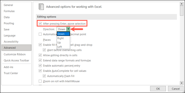 Geben Sie die Schlüsseleinstellungen in Excel ein