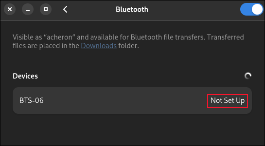 감지되었지만 페어링되지 않은 Bluetooth 장치가 나열된 Bluetooth 설정 창