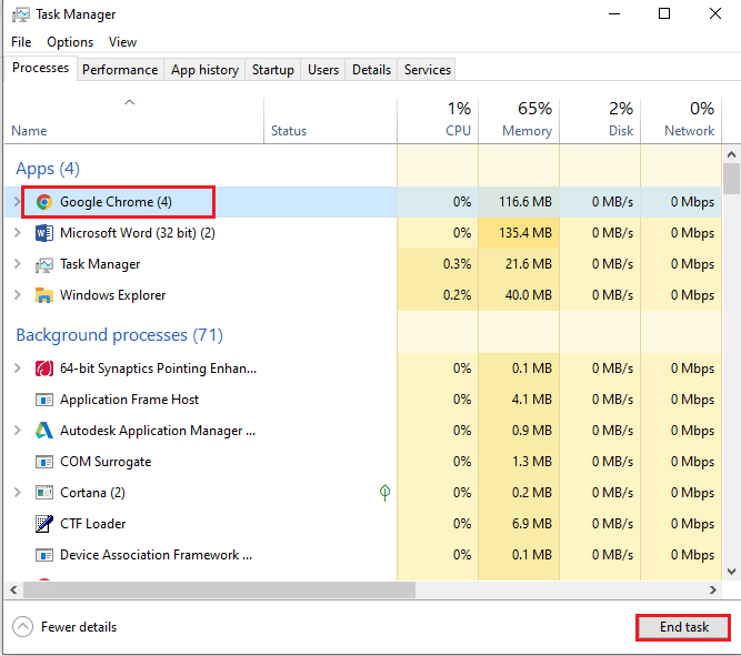 PC'nizdeki diğer arka plan uygulamalarını kapatın