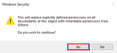 Onaylamak için Windows Güvenliği penceresindeki Evet düğmesine tıklayın.