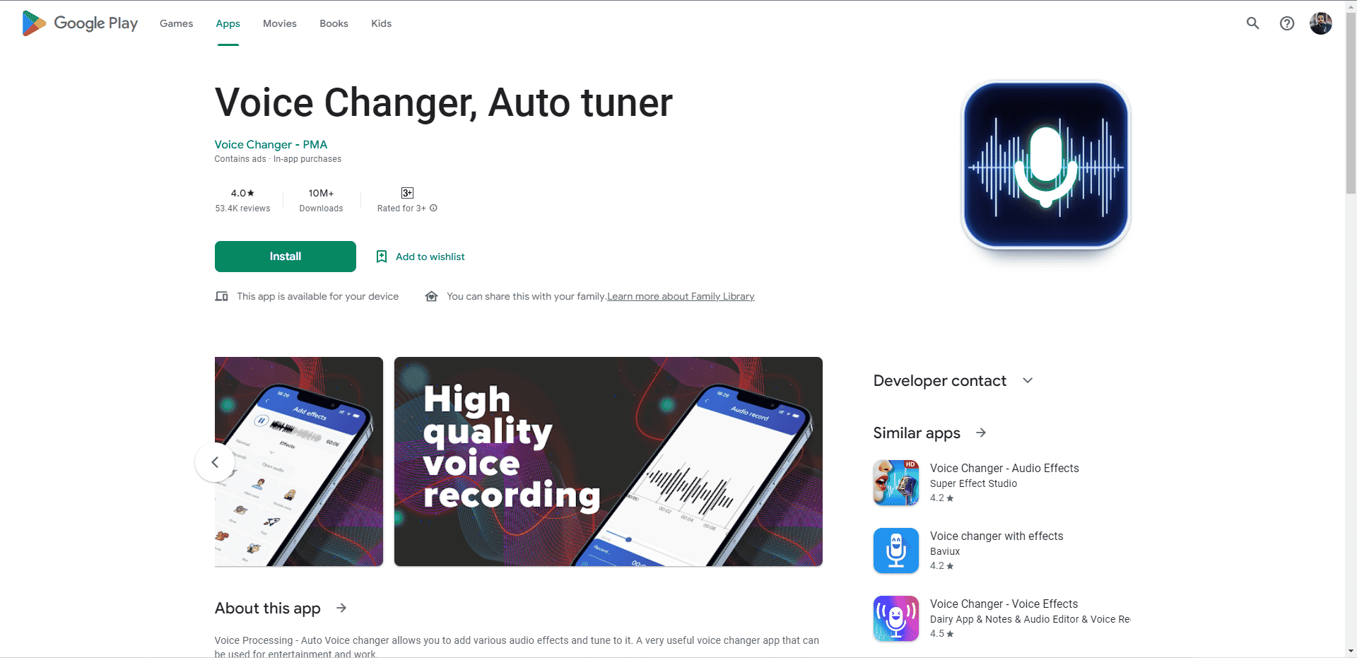 Voice Changer Auto tuner Play store pagina web