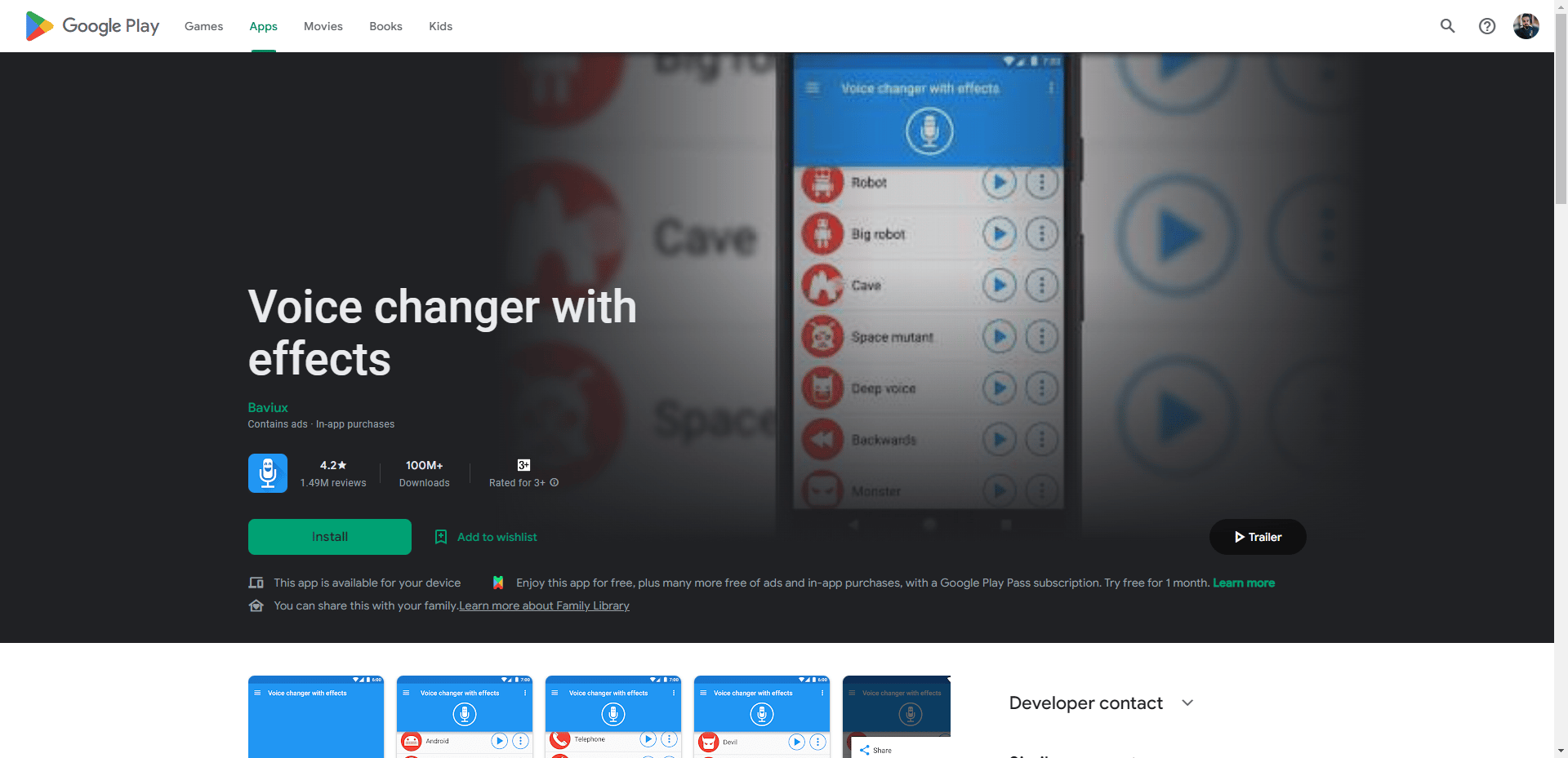 Voice Changer cu efecte pagina web Play Store. Cel mai bun schimbător de voce Discord gratuit