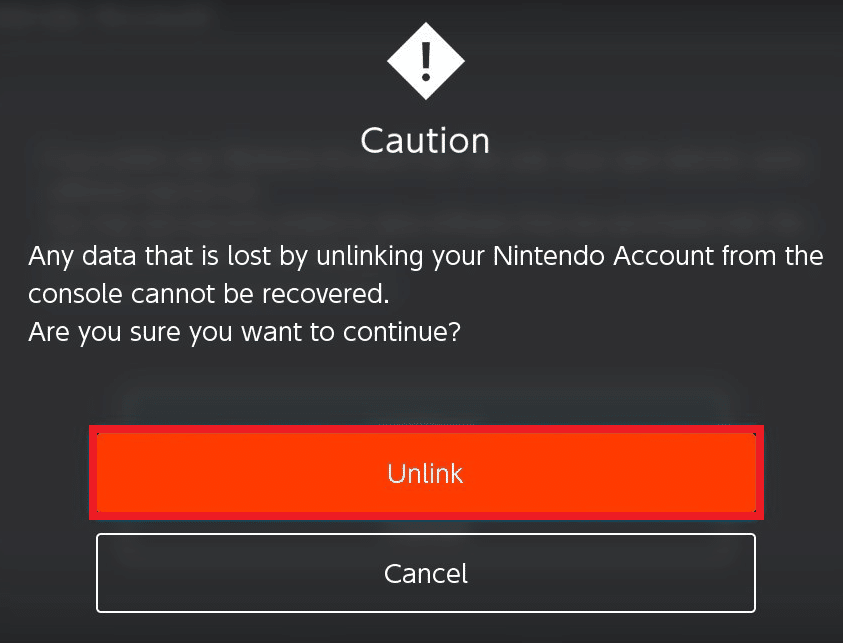 cliquez sur l'option Dissocier pour confirmer le processus de dissociation du compte | Comment dissocier un compte Nintendo de Switch