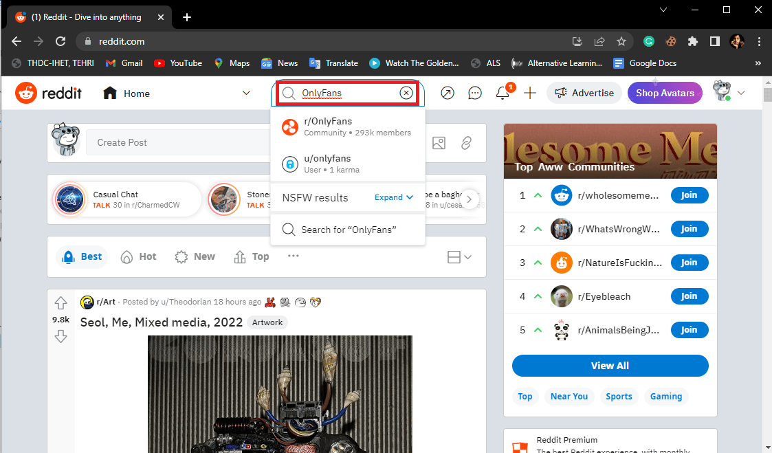 En la búsqueda de Reddit escribe y busca OnlyFans