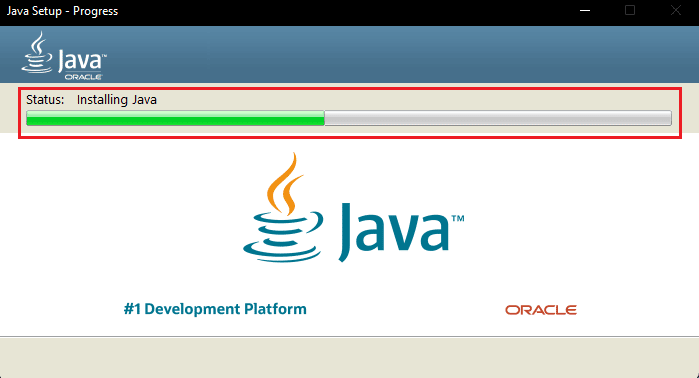 Java のインストールの進行状況