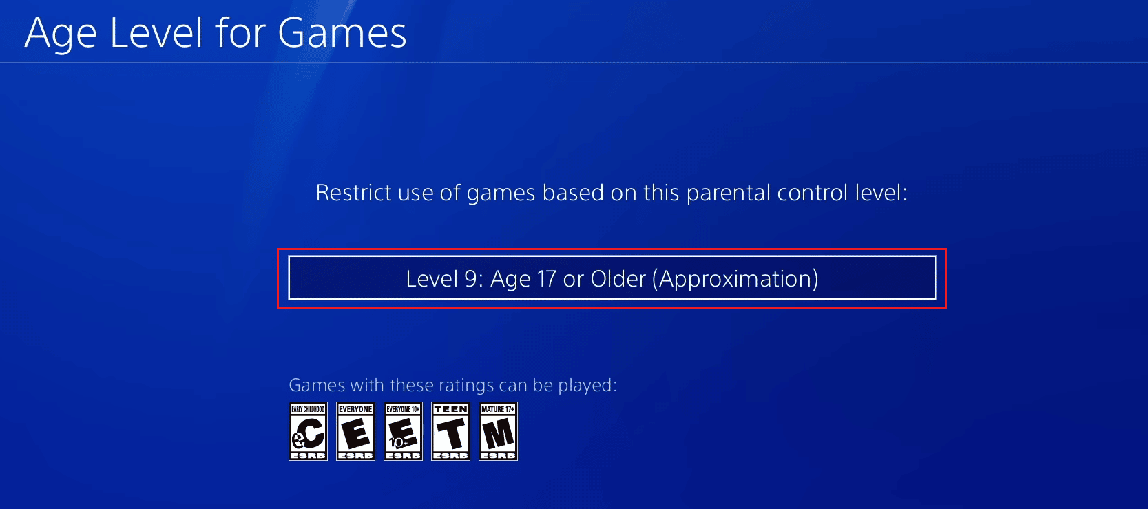 PS4'teki oyunlar için ayarlamak istediğiniz yaş seviyesini seçin