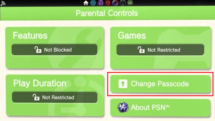 Seleccione Cambiar código de acceso para establecer un código de acceso. Este código de acceso será necesario para abrir contenido restringido