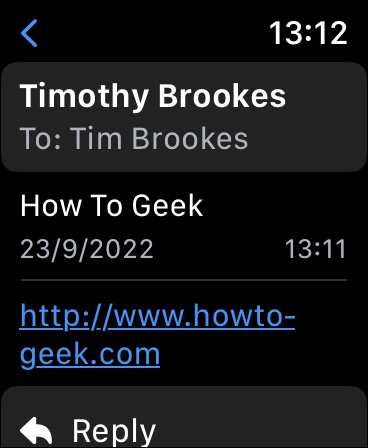 ลิงก์ที่แตะได้ในข้อความอีเมลบน Apple Watch