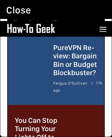 Pagina de pornire How-To Geek pe un Apple Watch