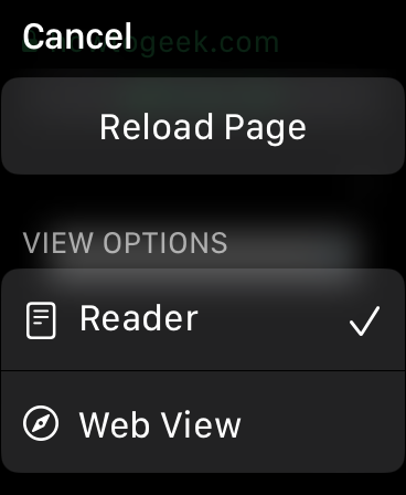 Alternar entre Reader e Web View no Apple Watch