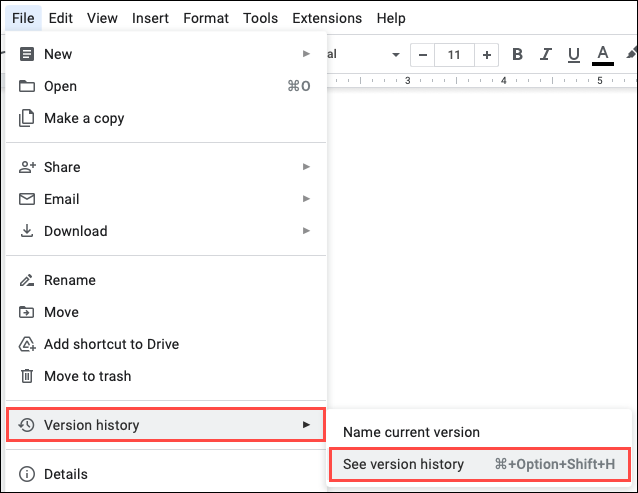 Vedi Cronologia delle versioni nel menu File