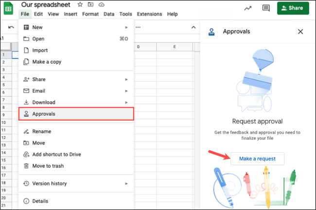 Approvazioni nel menu File e nella barra laterale