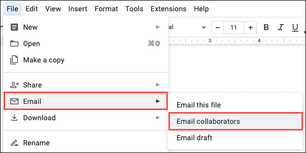 Invia email ai collaboratori nel menu File