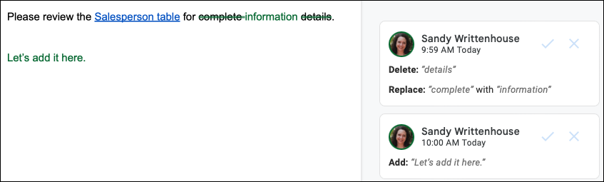 การแก้ไขที่แนะนำใน Google Docs