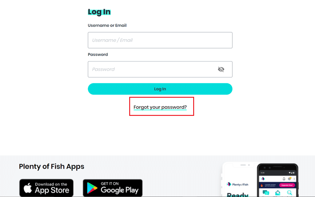 klik lupa opsi kata sandi Anda di halaman login Banyak Ikan