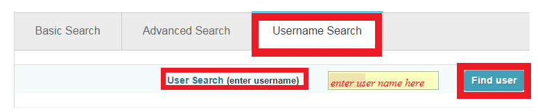 Anda dapat menemukan Pencarian Nama Pengguna bersama dengan Pencarian Lanjutan dan Pencarian Dasar