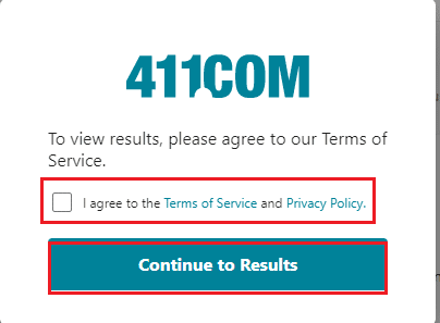 ยอมรับนโยบายข้อตกลงของหน้าต่างข้อกำหนดในการให้บริการและคลิกที่ปุ่ม Continue to Results บนหน้าต่าง
