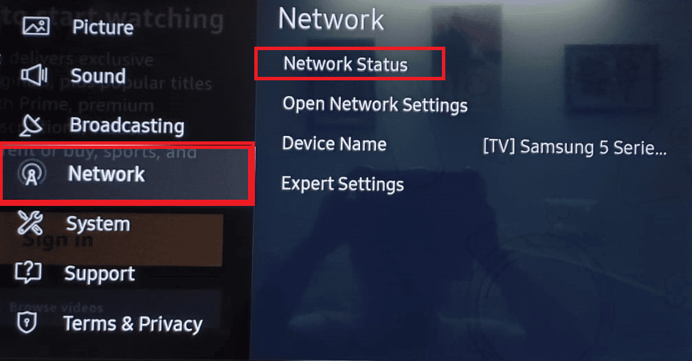 Status jaringan. Perbaiki Error Model Bind di Samsung TV