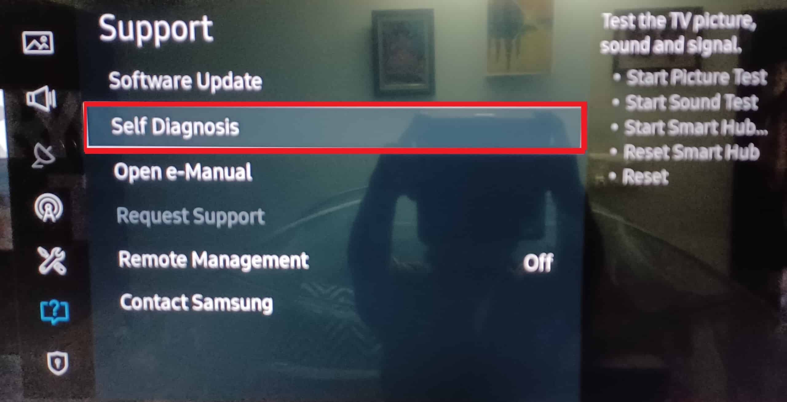 ustawienia obsługują autodiagnostykę Samsung smart tv