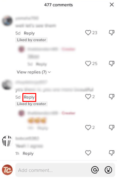 返信 | をタップします。投稿後にTikTokでコメントをオンにする