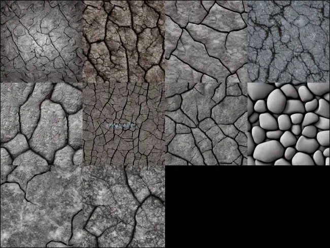 Une image en mosaïque de 10 textures de pierre potentielles générées avec Stable Diffusion.