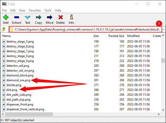 โฟลเดอร์ในไฟล์ JAR ที่มีพื้นผิวสำหรับบล็อก