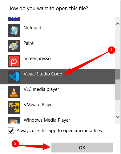 Buka file MCMETA dengan Visual Studio Code.