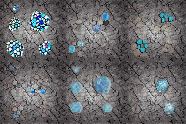 予想される 6 つのダイヤモンド鉱石のテクスチャを示すタイル画像。