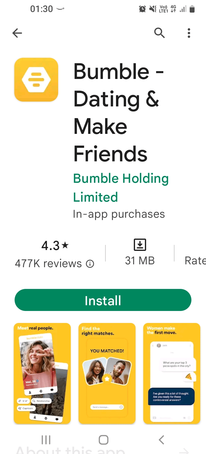 installer et utiliser l'application Bumble