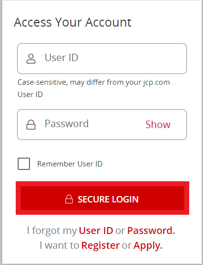 Ingrese el ID de usuario y la contraseña y haga clic en INICIO DE SESIÓN SEGURO.