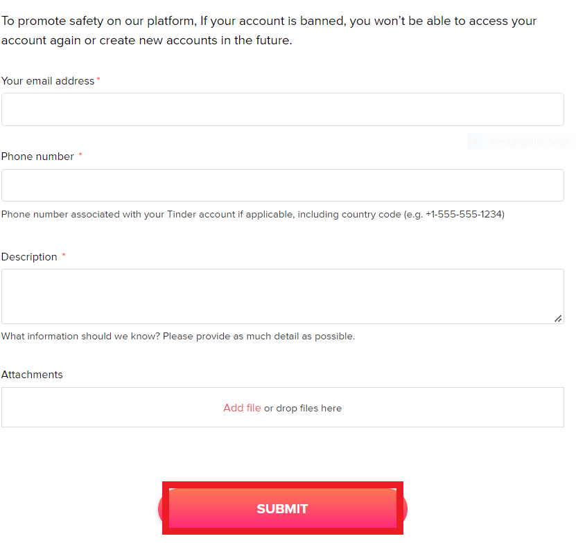 Clique em Enviar para enviar sua apelação de unban | Como corrigir a restrição de idade do Tinder