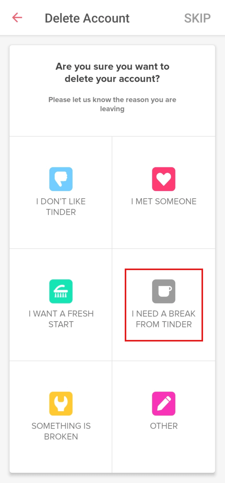 Tocca uno dei motivi della cancellazione del tuo account. | Come risolvere la limitazione dell'età di Tinder
