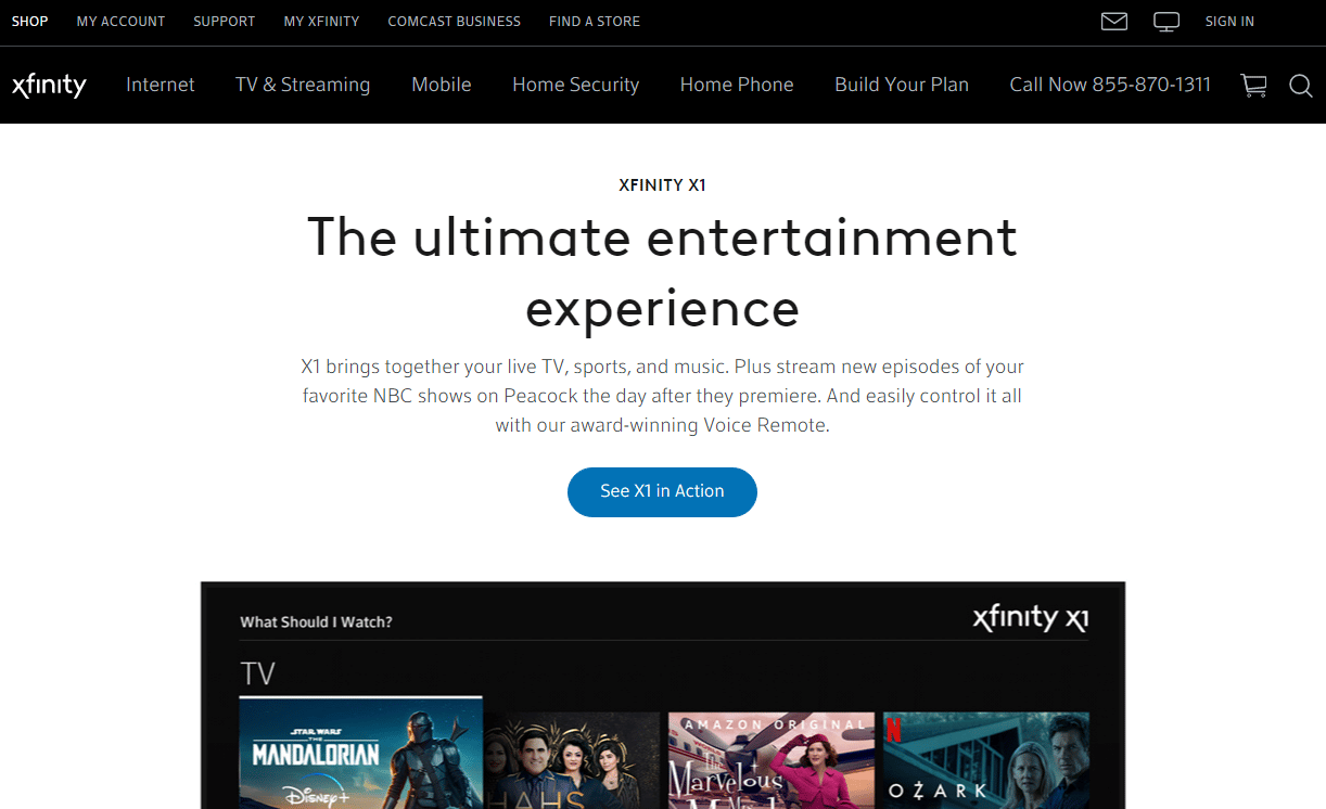 Sito web di Xfinity X1