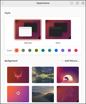 Aplicación de configuración de Ubuntu 22.10 que muestra los fondos de escritorio