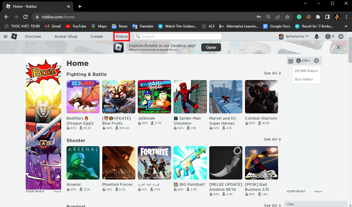 Suchen Sie den Robux auf der Roblox-Homepage und klicken Sie darauf. Wie man Robux an Freunde verschenkt