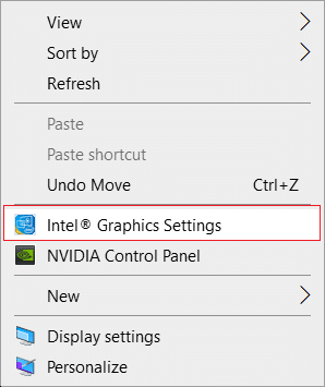 Klicken Sie mit der rechten Maustaste in einen leeren Bereich auf dem Desktop und wählen Sie dann Intel Graphics Settings. So zwingen Sie Windows, dedizierte Grafiken zu verwenden