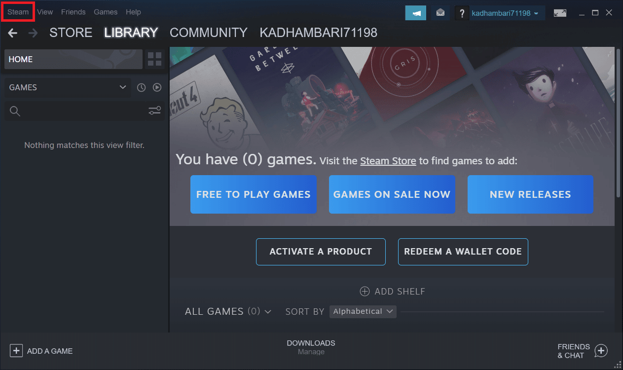 Klik Steam dari bilah Menu. Perbaiki Civ 5 terus mogok di Windows 10