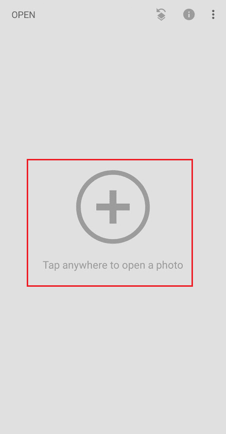 啟動 Snapseed 應用程序並點擊屏幕任意位置以從手機中選擇所需的照片