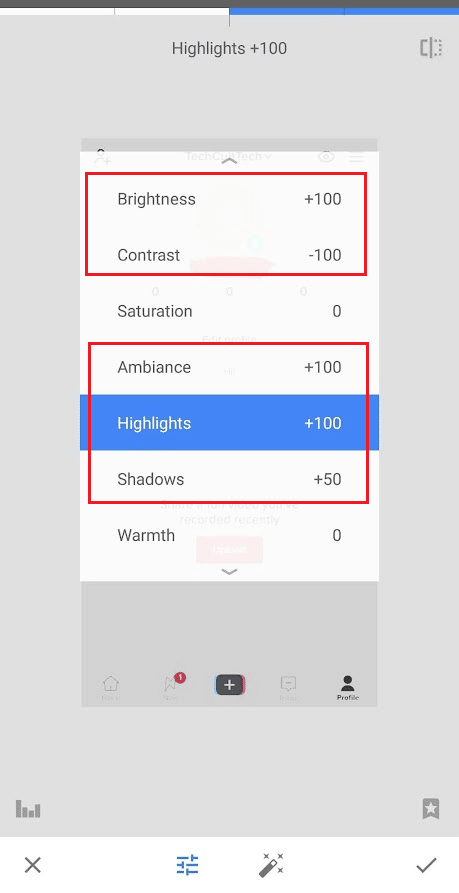 defina os seguintes parâmetros no valor mencionado ao lado | Como remover rabiscos em um iPhone de captura de tela