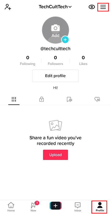 Aplikasi TikTok - Tab Profil - ikon hamburger