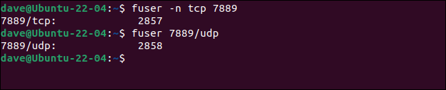 การใช้คำสั่งฟิวเซอร์เพื่อลบกระบวนการโดยใช้ซ็อกเก็ต TCP และ UDP