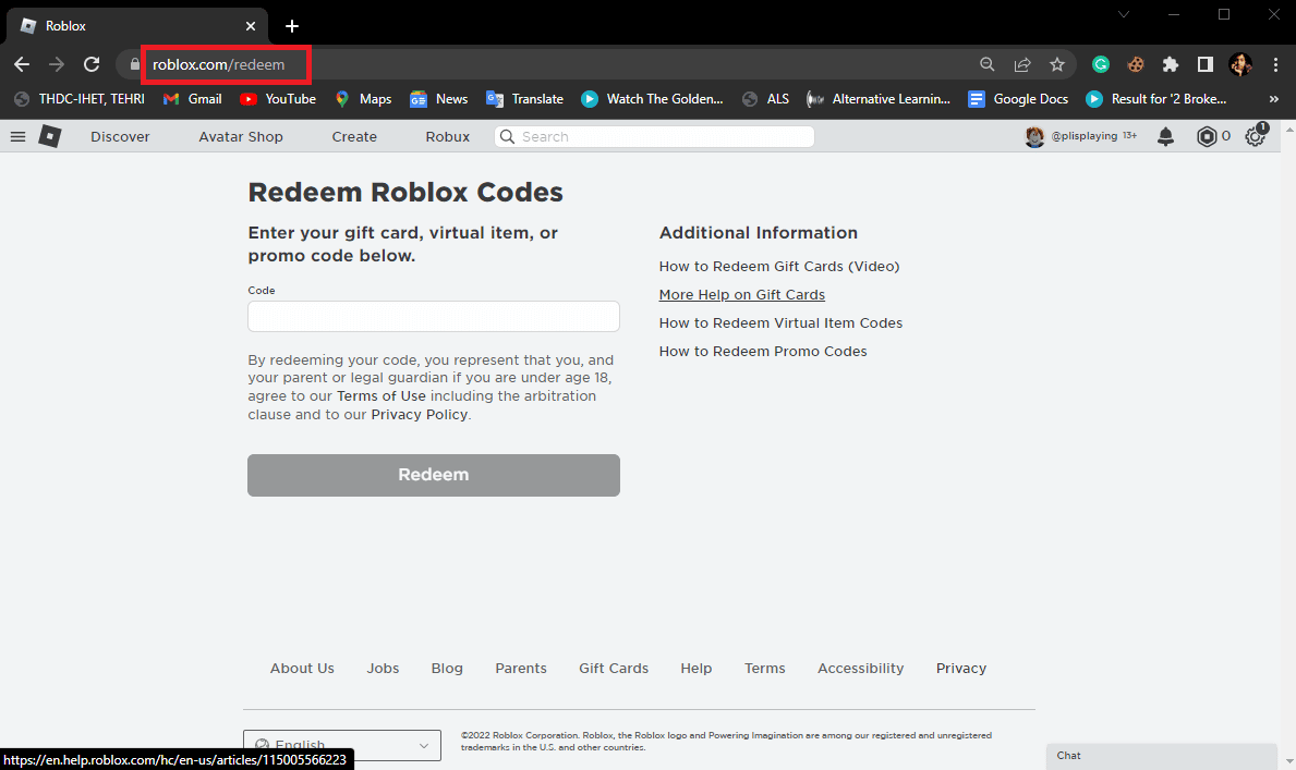 訪問 roblox 兌換頁面。如何輕鬆免費獲得 Robux