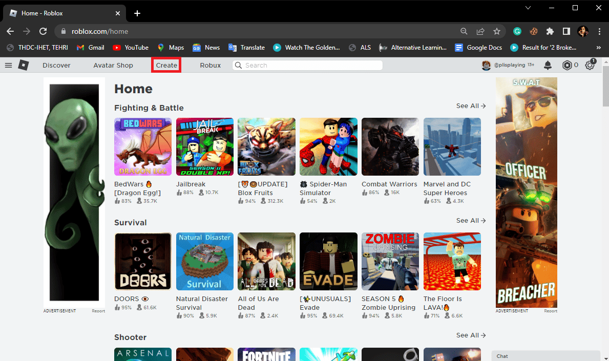 Aquí en la página de inicio ubique y haga clic en la opción Crear. Cómo obtener Robux fácilmente gratis